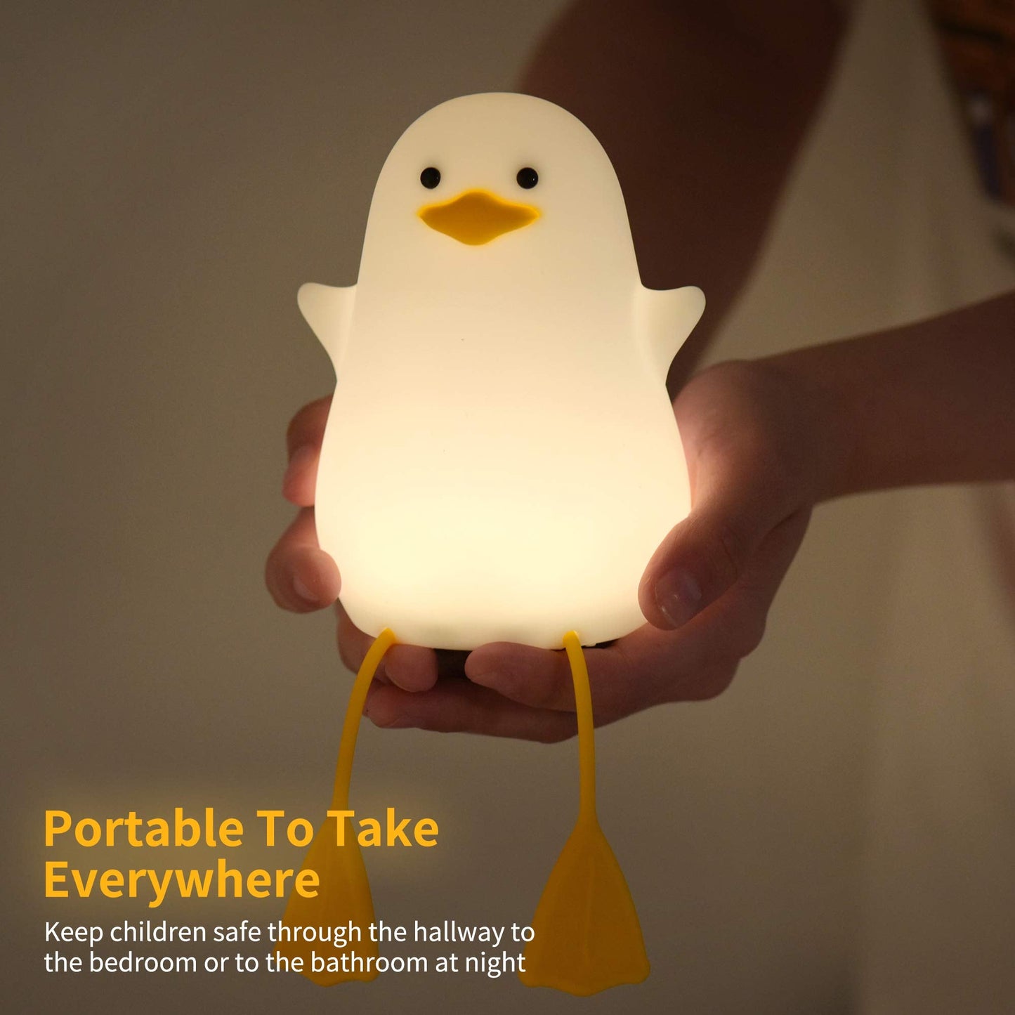 YuanDian Cute Duck Night Light, Silicone, White & Yellow, Model FS-2810-9999, Kawaii Room Decor for Kids and Teens
