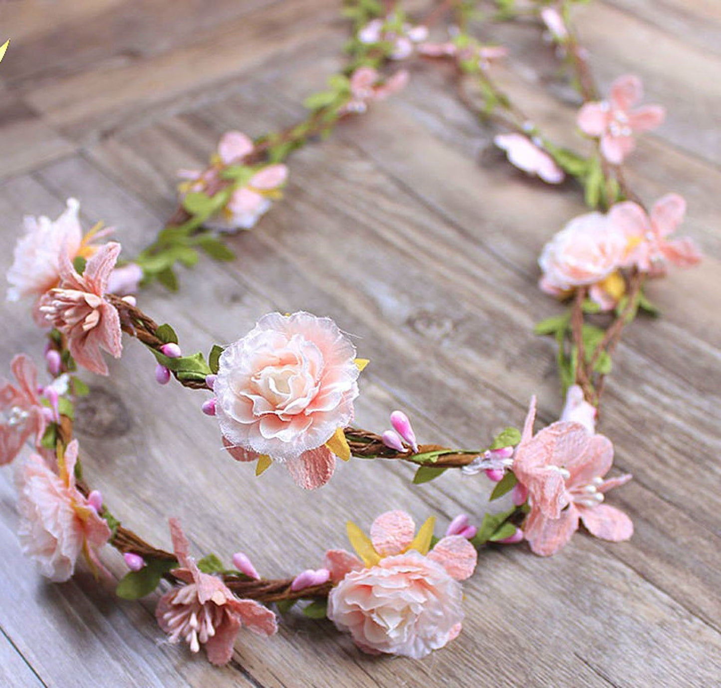 Floral Fall Adjustable Bridal Flower Garland Headband Flower Crown Hair Wreath Halo F-83 (Style 2 Blush)