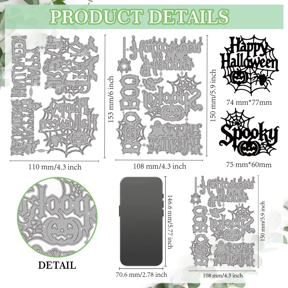 MAYJOYDIY Halloween Word Art Cutting Dies Happy Halloween Letters Metal Die Cuts Spooky Words Metal Stencil Template for Card Making Scrapbooking Paper Craft Album Stamps DIY Decorative