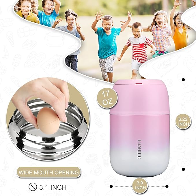 Insulated Soup Thermo 17oz - Stainless Steel Vacuum Lunch Box for Adults, Kids Leakproof Hot Food Container with Handle Folding Spoon (School Office Outdoor)