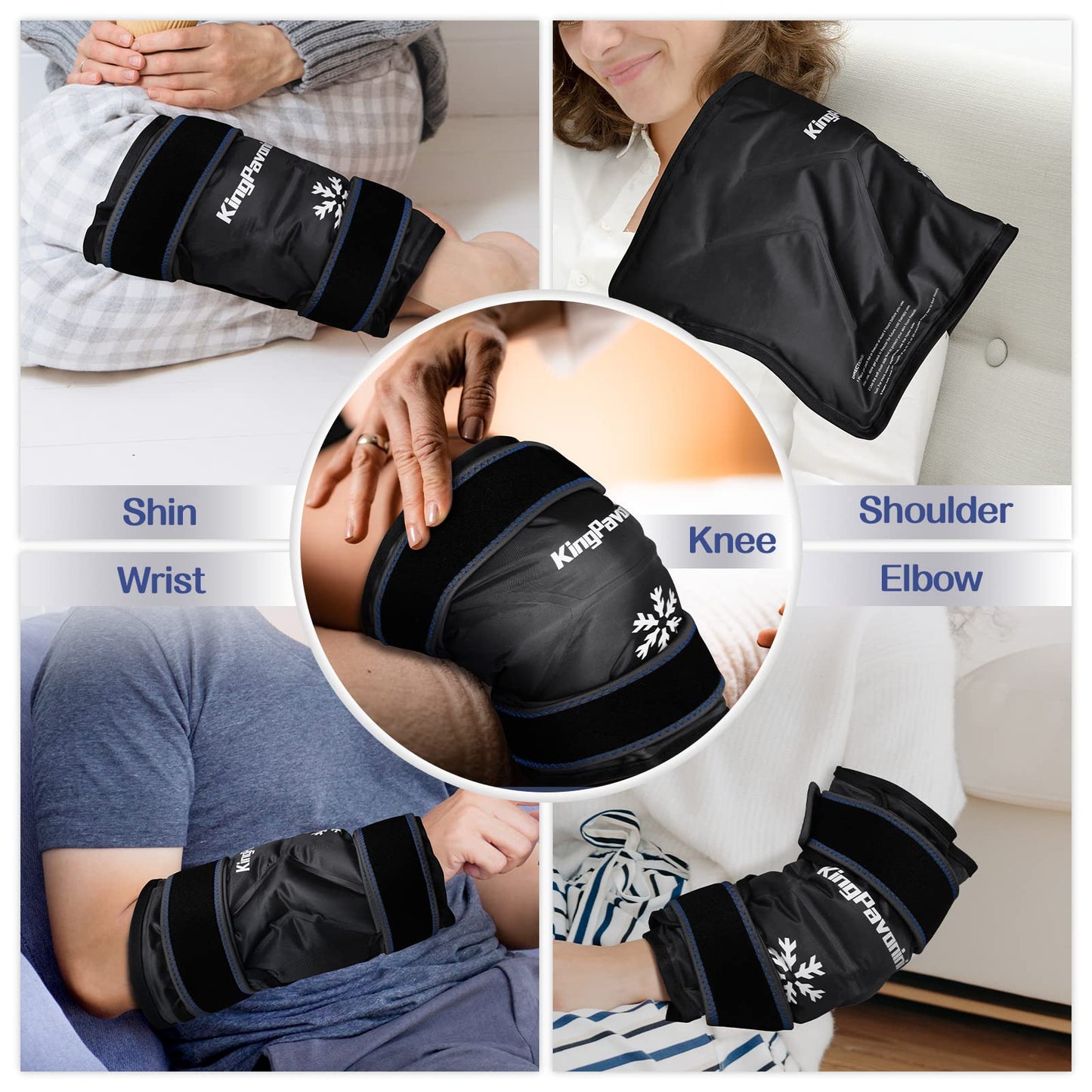 KingPavonini XXL Knee Ice Pack Wrap Around Entire Knee After Surgery, Large Reusable Gel Ice Pack for Injuries, Pain Relief, Swelling, Sports Injuries, 1 Pack (Black)