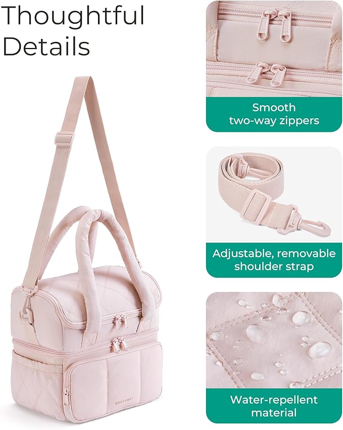 BAGSMART Lunch Bag Women, Double Deck Insulated Lunch Box, Quilted Puffer Lunch Tote, Leakproof, Durable & Reusable Large Lunch Cooler For Work Picnic Travel Meal Prep, Lavender Purple