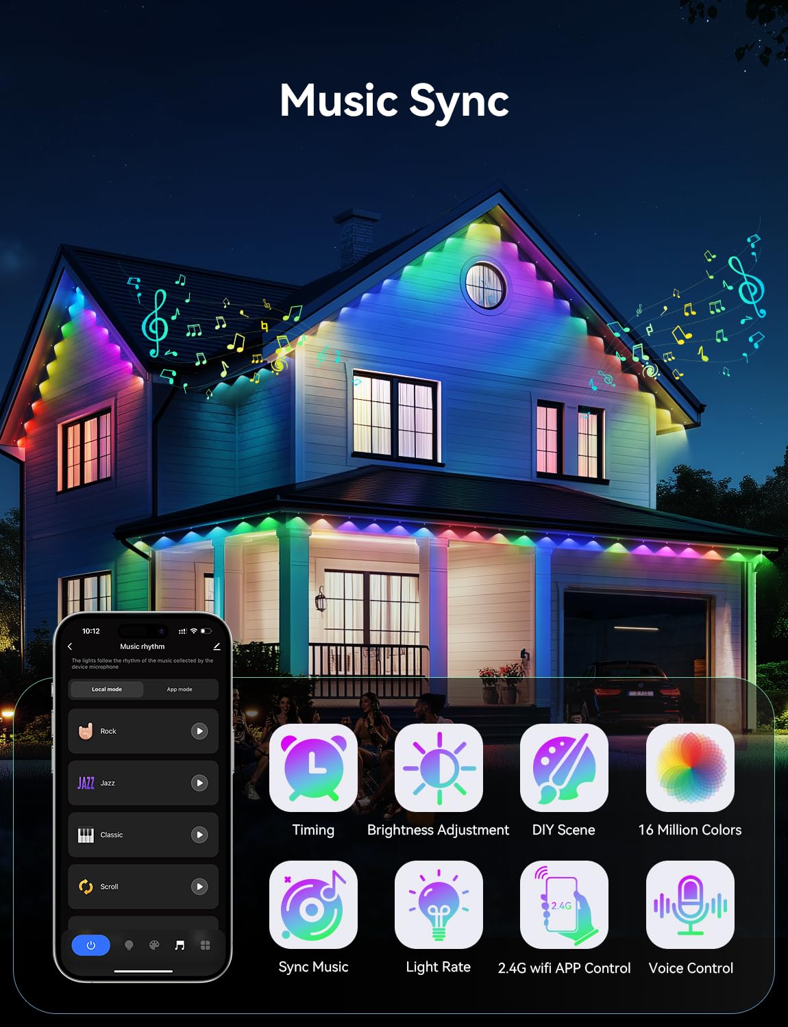 Lemonlovely Permanent Outdoor Lights Pro  360Ft With 264 Ic+Rgb Led Lights For House Daily Lighting  Ip67 Waterproof Eaves Lamp With Diy Scene Modes  Work With Smart App/Remote  Alexa  White
