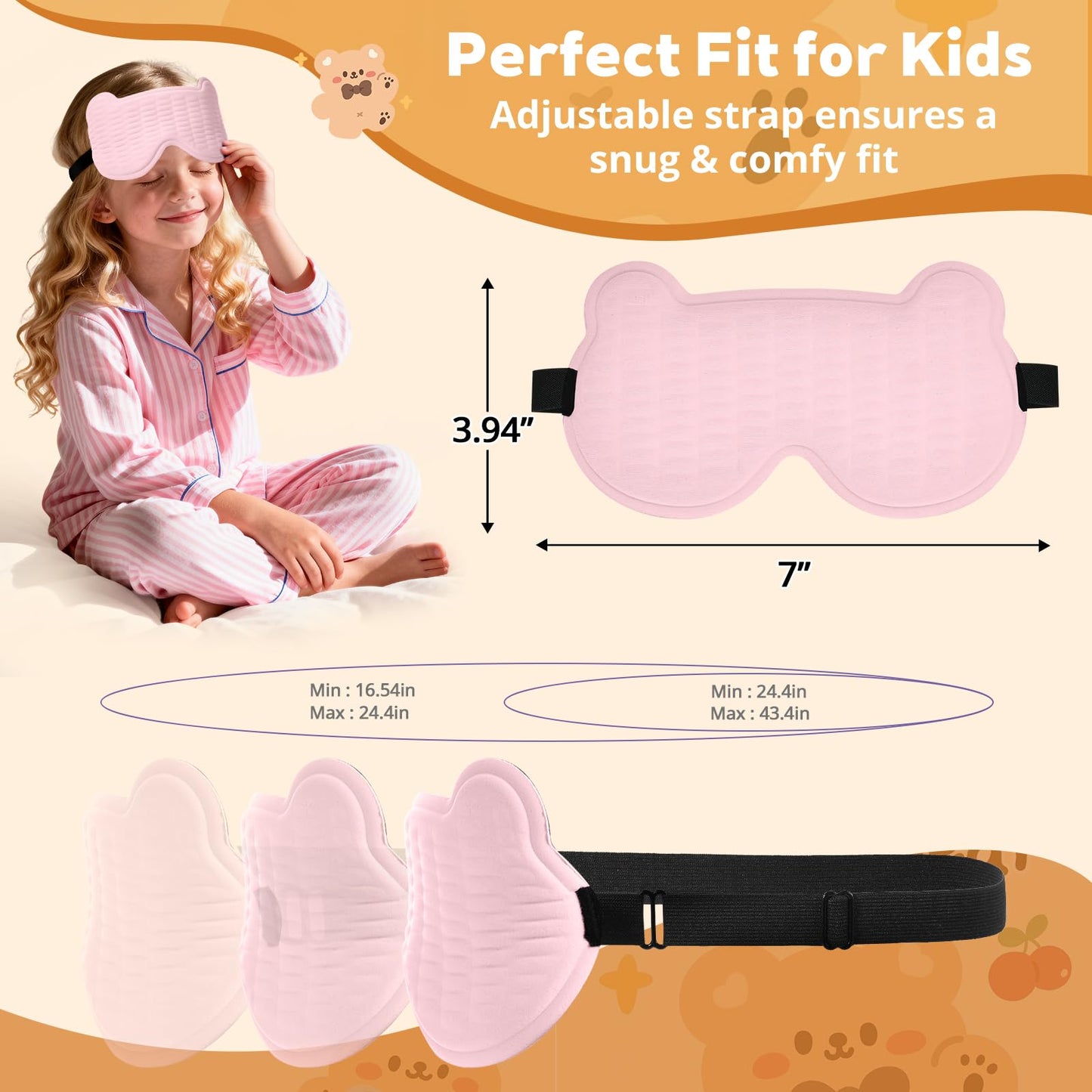 3D Kids Sleep Mask – Cute Bear Eye Mask for Sleeping, Comfortable Memory Foam Sleep Mask for Kids, Adjustable Strap and Lightweight Sleeping Mask for Boys Girls Teens Ages 5-15 (Light Pink)