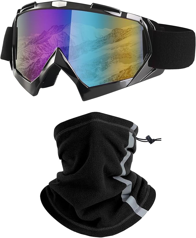 LJDJ Ski Goggles, Snowboard Motorcycle Goggles with Reflective Winter Neck Gaiter Face Cover for Youth Teens Men Women