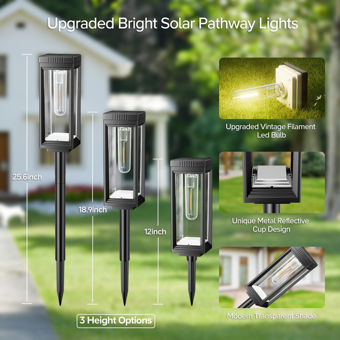 Solar Pathway Lights Outdoor Waterproof  2 Pack Outdoor Solar Lights For Yard With Reflector Cup  Auto On/Off  15+ Hours Runtime  Solar Lighting For Yard Path Lawn Walkway Driveway  Warm White