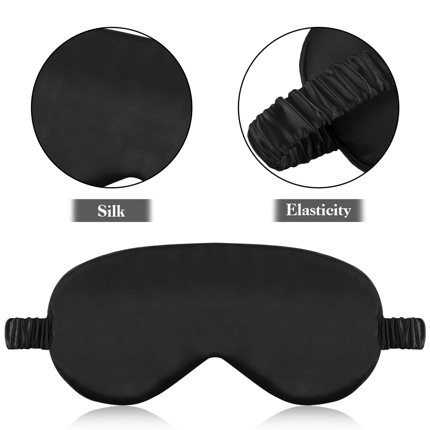 2 Pack Sleep Mask Silk Eye Mask Cover for Sleeping, Soft Satin Blindfold with Elastic Strap, Comfortable Night Sleeping Mask for Women Men (Black)