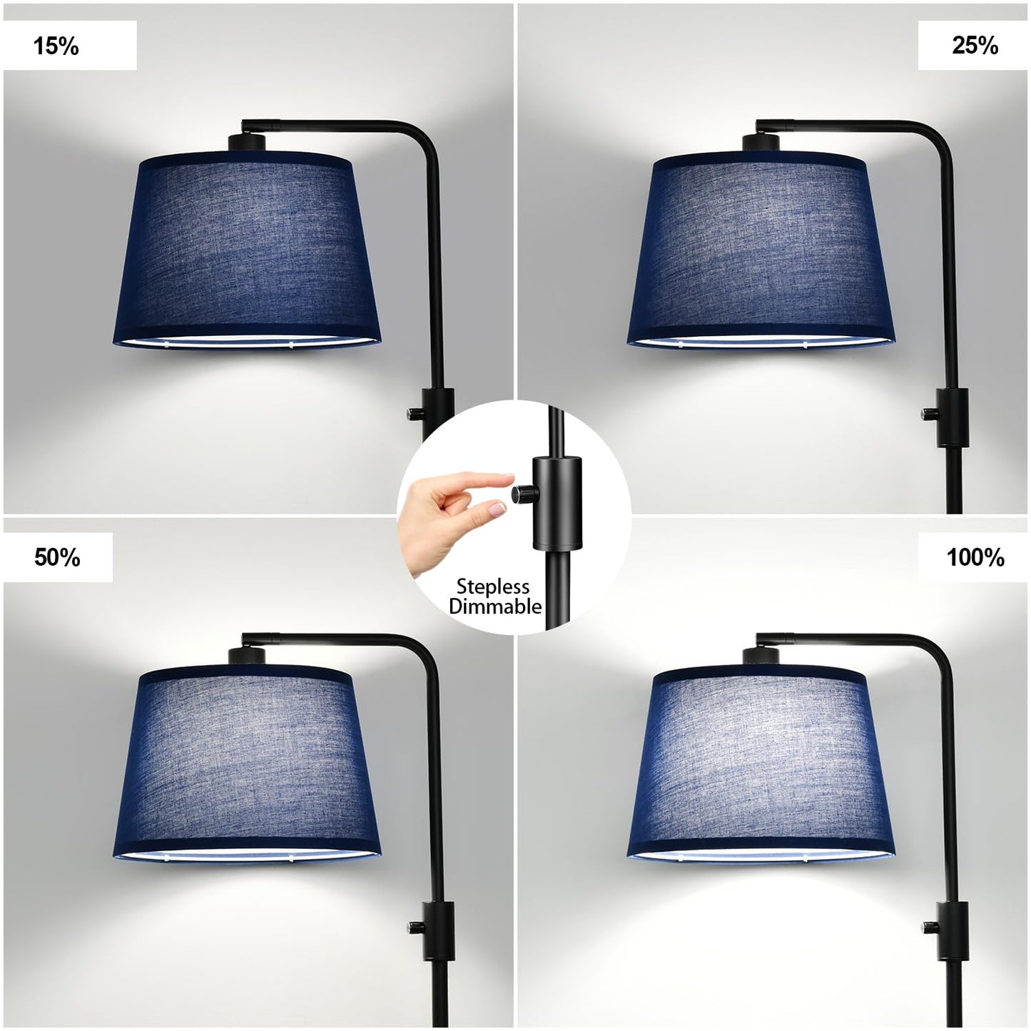 Nintiue Dimmable Floor Lamp, 1000 Lumens LED Edison Bulb, Modern Arc Design, Matte Black-Blue Shade, Model FL16886