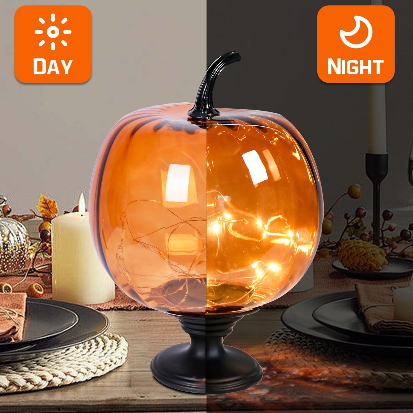 Afirst Decorative Glass Pumpkin Lights  Battery Operated Pumpkin Table Lamps  Halloween Fall Harvest Collection