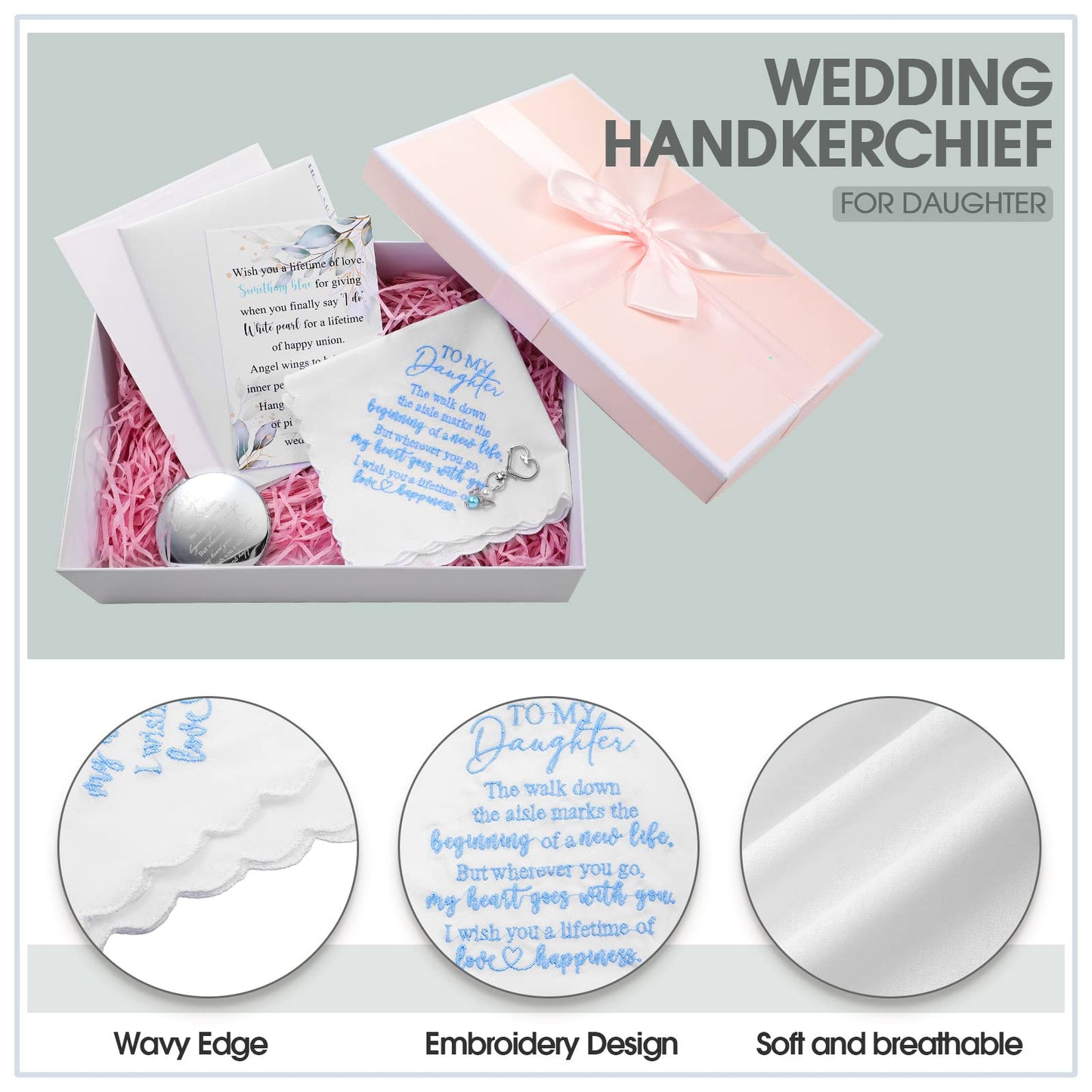 Unittype 5 Pcs Something Blue Gift for Bride Mother to Daughter Wedding Gifts, to My Daughter Handkerchief Blue Pearl Keychain C