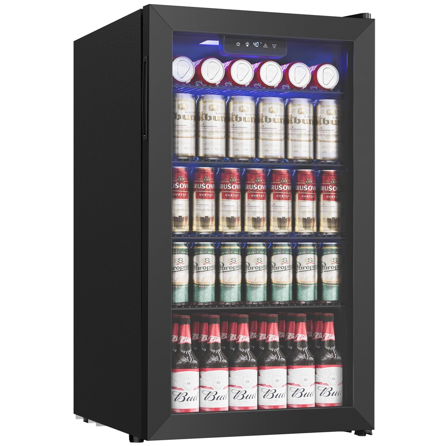 Icyglee Beverage Refrigerator Cooler, 126 Can Mini Fridge with Glass Door for Wine, Soda Beer, Beverage Cooler for Home, Bar, Office with Adjustable Removable Shelves, Black