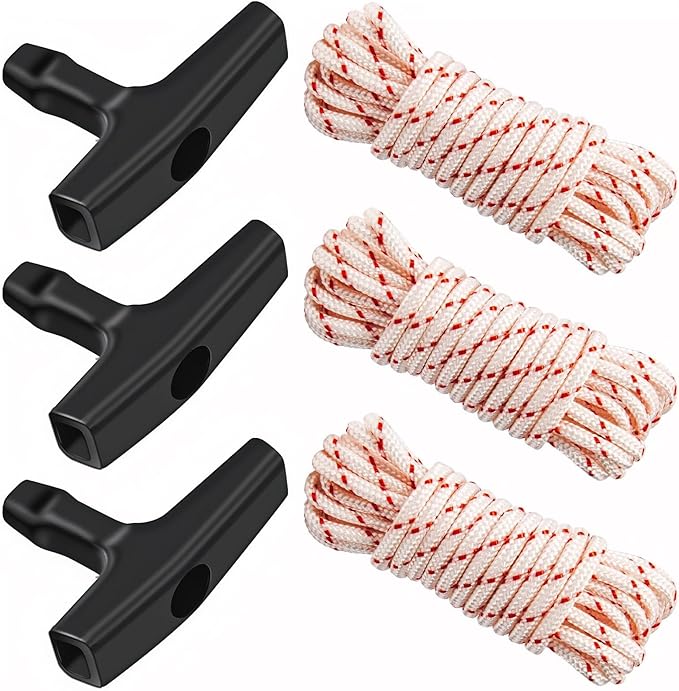 3 Pack, 10 ft x 9/64" (3.5mm) Pull Cord Rope with Handle, Premium Starter Rope with High Tensile Strength, Universal Pull ...