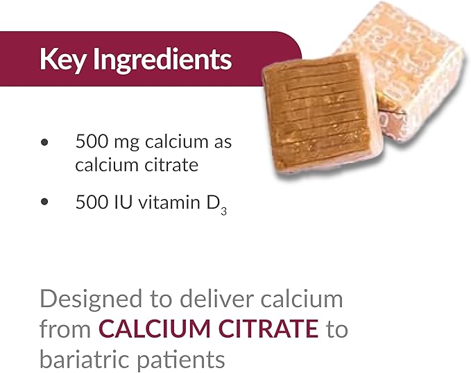 Bariatric Advantage Calcium Citrate Chewy Bites 500 mg - for Bariatric Surgery Patients - Vitamin D3 - Sugar-Free Chewable Calcium Supplement - Bariatric Chews - Peanut Butter Chocolate - 90 Count