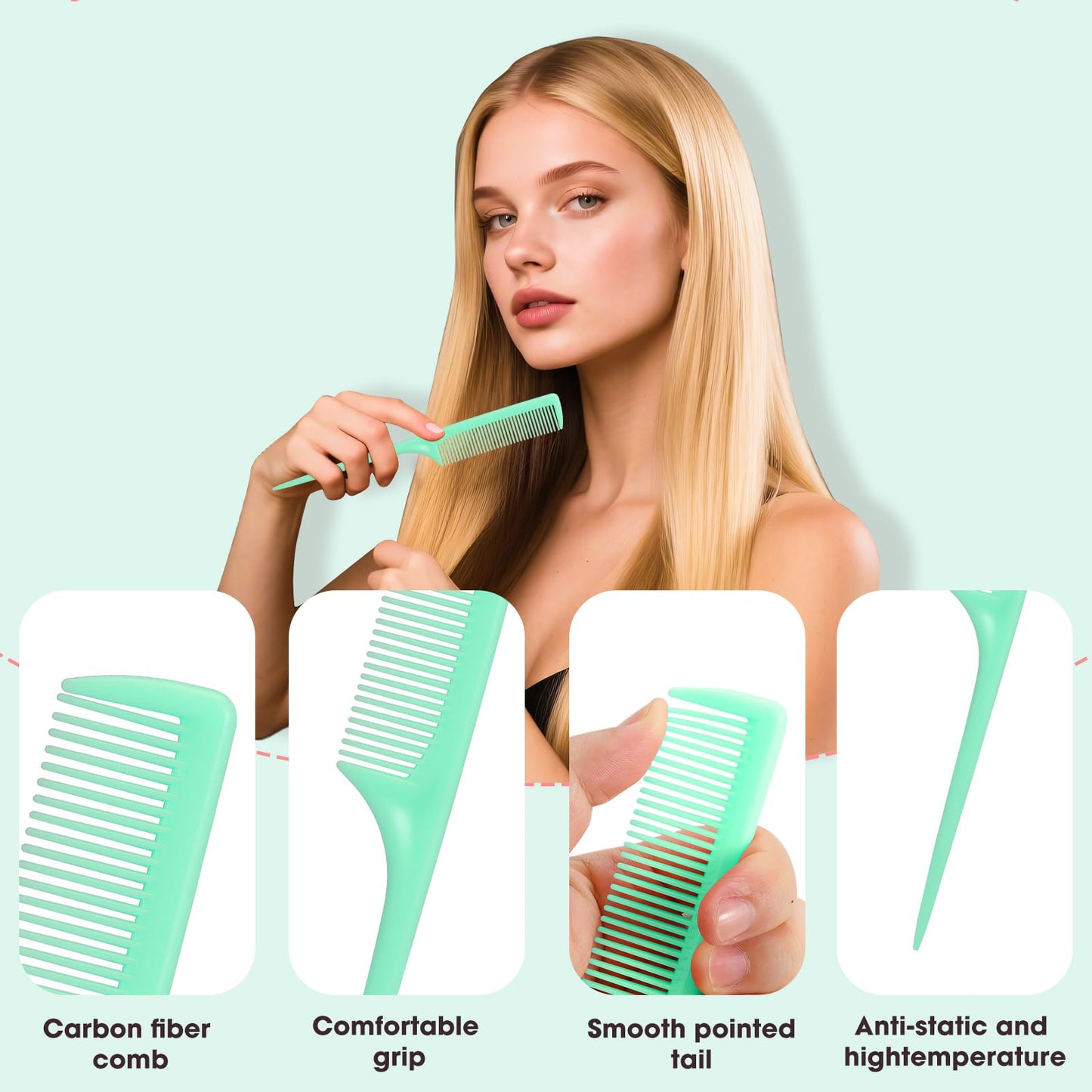 Rat Tail Comb Set-3Pcs Rat Tail Hair Teasing Fine Tooth Combs for Women Girls, Parting &Hair Styling Tools(Black Pink Green)