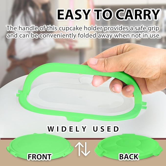 Green Plastic Cake Carrier with Lid and Handle, 4 in 1 Multipurpose Cupcake Holder Stand Platter for 10'' Cake, Portable Dessert Storage Container Box with Cover for Pie Pizza Eggs Fruit Snack