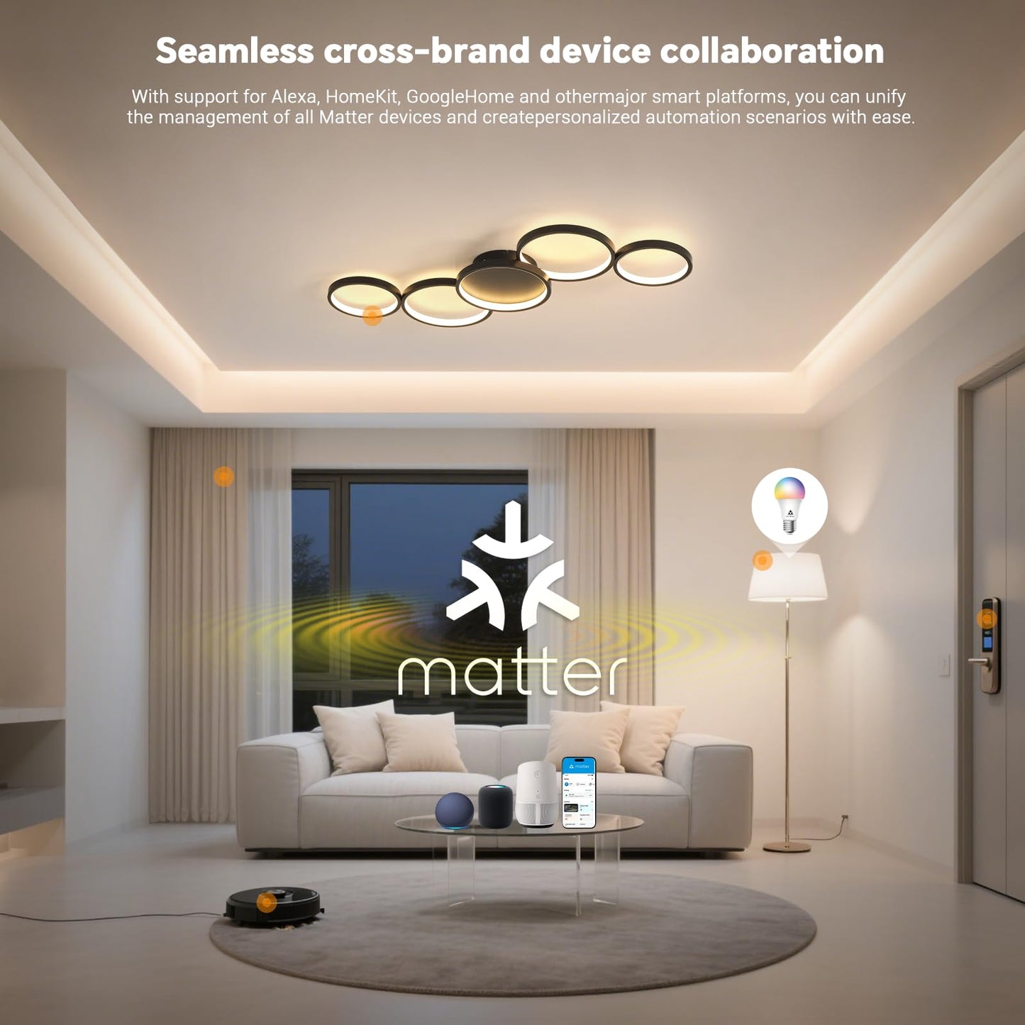 SKY ANGLE LED Smart Ceiling Light - Dimmable, Voice Control, Remote, Metal, Alexa/Black, Model JCF-SL9031-hei