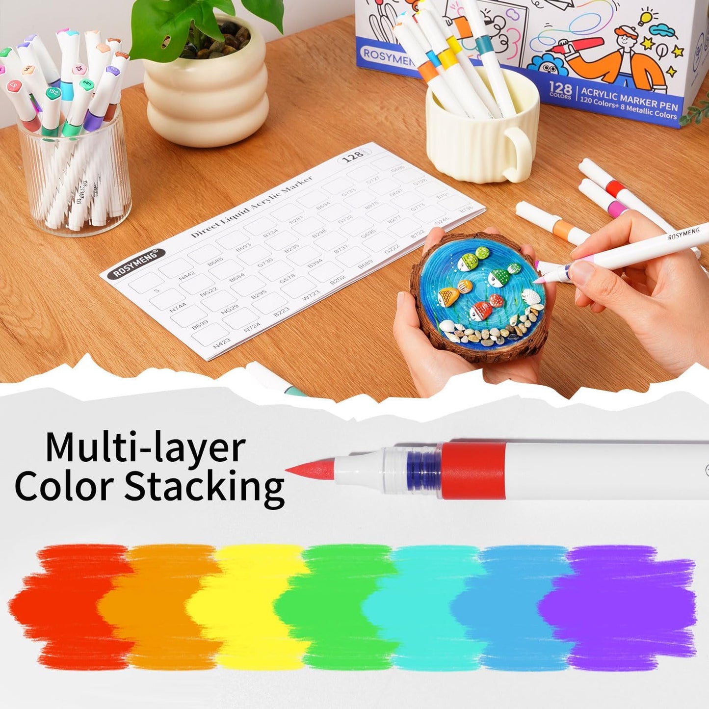 9 Color Acrylic Paint Markers, Water-Based Acrylic Markers for Artists Adults Coloring Drawing Cartoon Anime Comic - Brush Tip for Rock Painting, Wood, Canvas, Fabric (Gray Wolf Series)