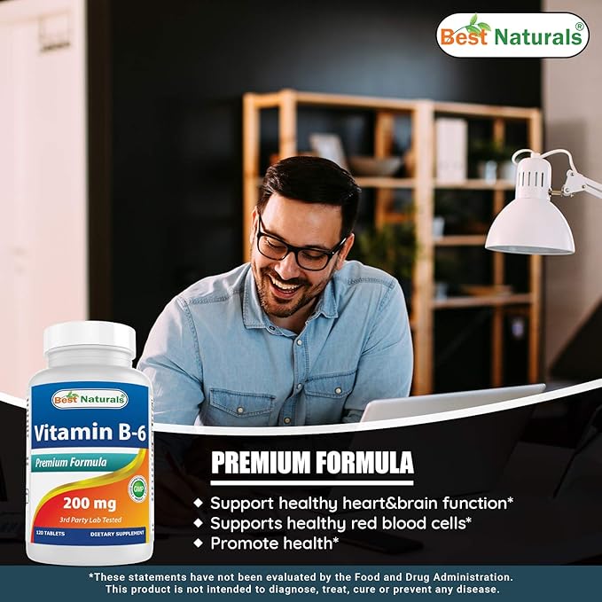 Best Naturals Vitamin b6 200mg for Adults, 120 Tablets (120 Count (Pack of 2))