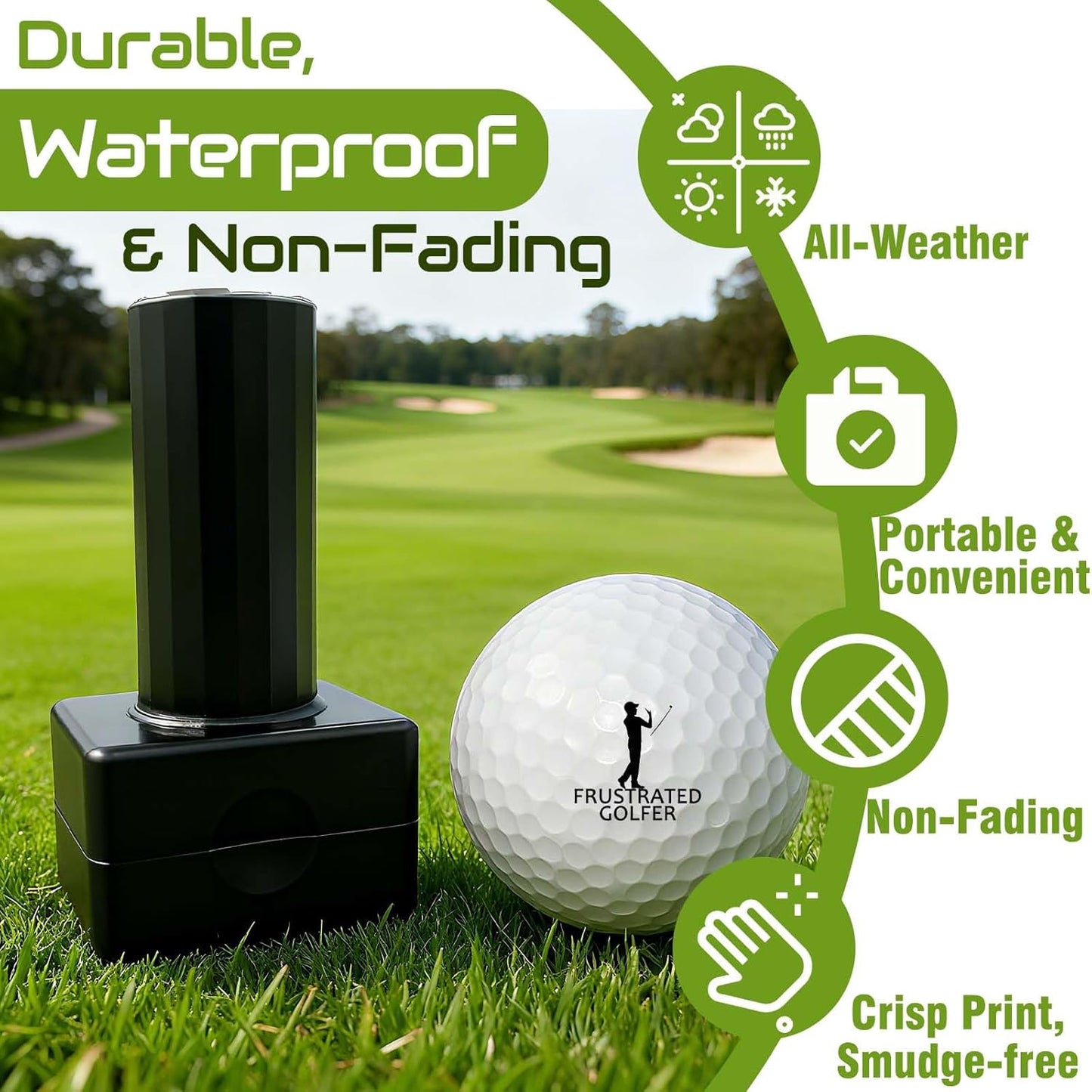 Lihome Golf Ball Stamp Personalized - Durable Waterproof Reusable Ink Stamper, Custom Golf Gift for Men, Dad, Retirement, Father's Day, Birthday & Christmas