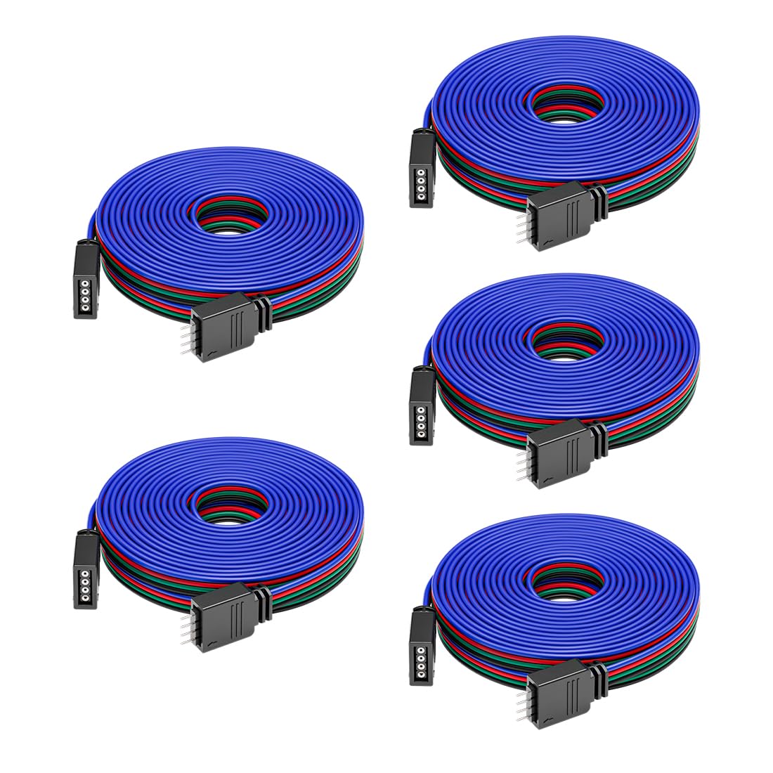Btf-Lighting 5 Pack 22Awg 4 Pin Jst Male To Female Plug Led Connector 6.56Ft/2M Extension Cable For Fcob Smd Rgb Led Strip Lights Solderless Controller Wire