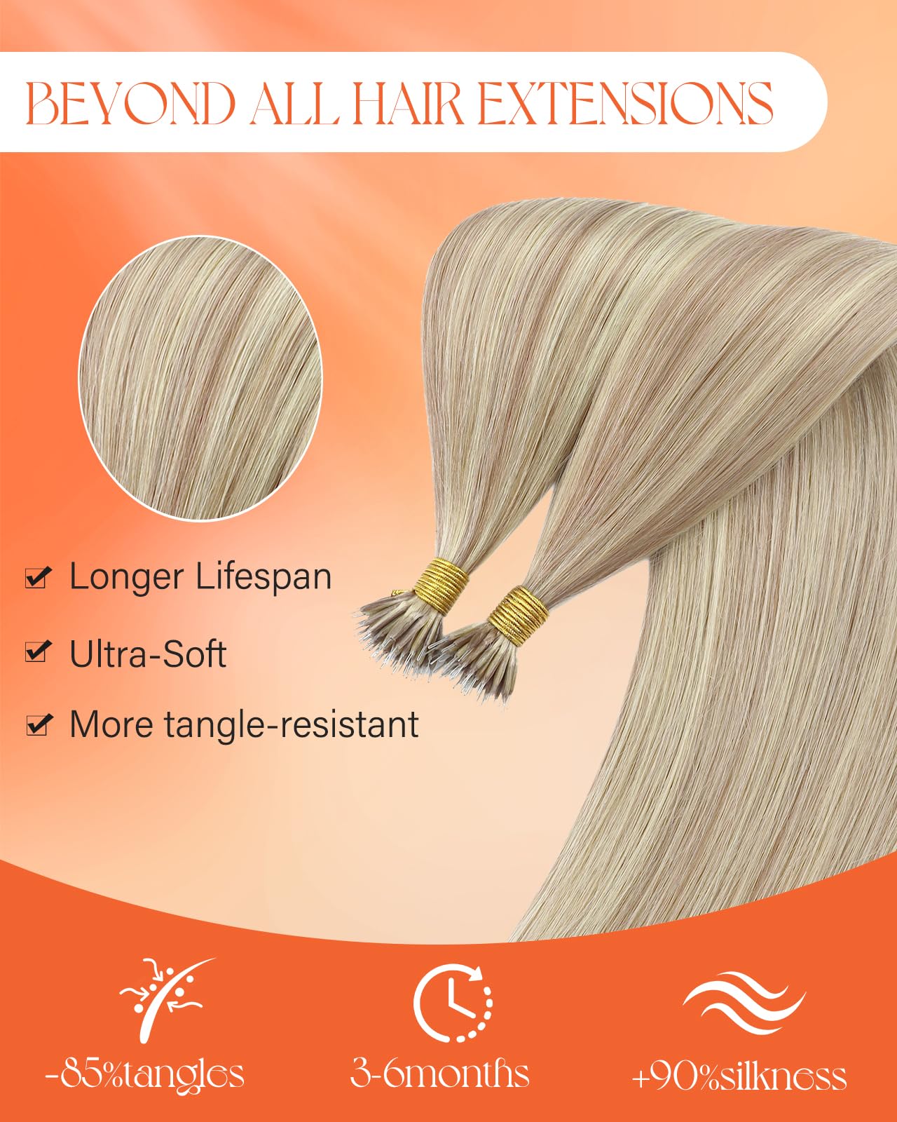 Sunny Hair Nano Bead Hair Extensions Human Hair Ash Blonde Highlight Bleach Blonde Nano Tip Hair Extensions Real Human Hair Stra