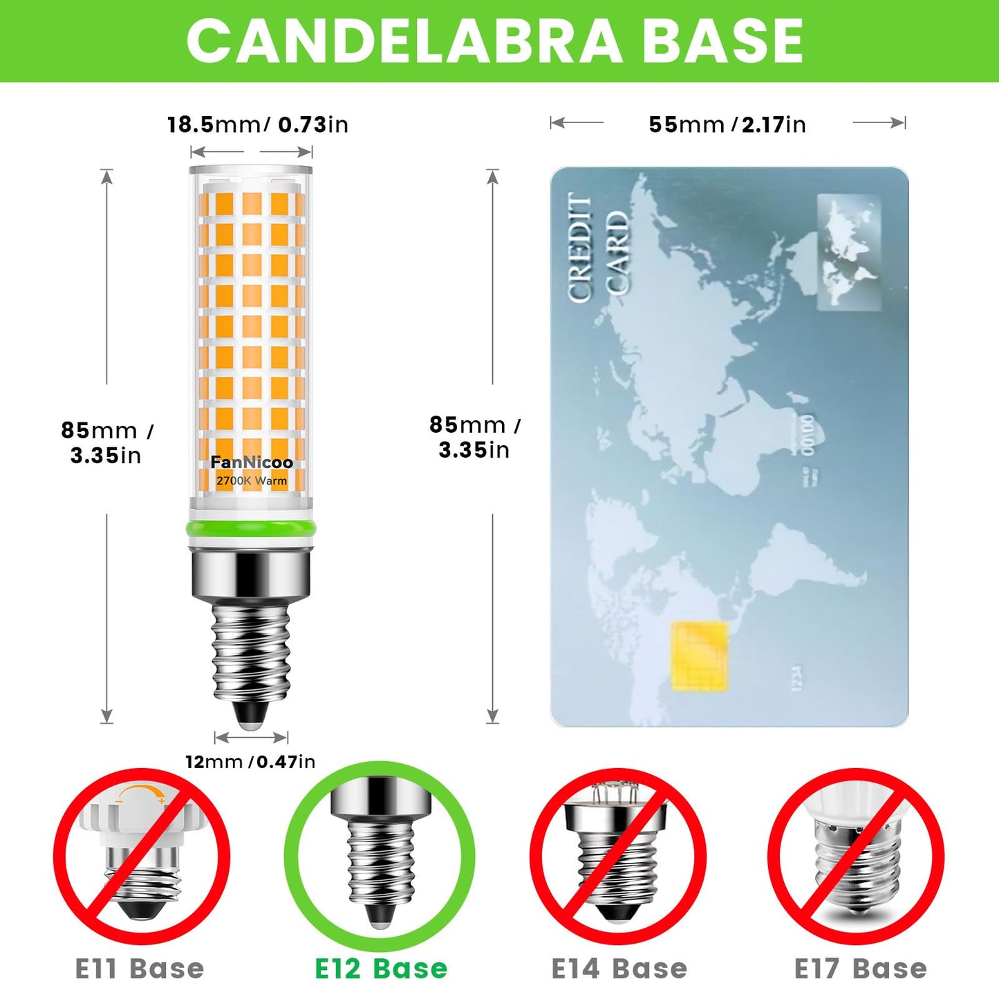 E12 Led Bulb 100W Equivalent 1200Lm 2700K Led Candelabra Bulbs Warm White 10W T6 C7 Candle Light Bulbs For Ceiling Fan Pendant Lighting Salt Lamp Non-Dimmable(5Pack)