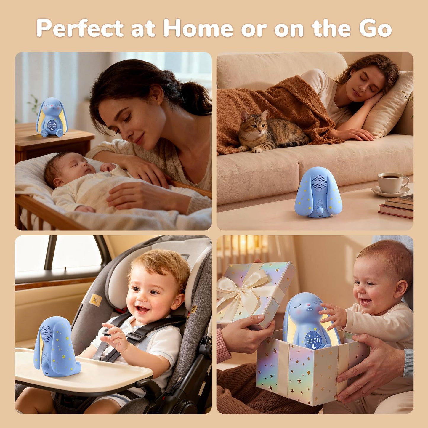 Mom's Choice Awards丨Bunny White Noise Sound Machine Baby for Sleep- AI Cry Detection, 100 Soothing Sounds, 5-Year APP Access Included, Easter Gifts for Baby, Night Light & Sleep Trainer, New Mom Gift