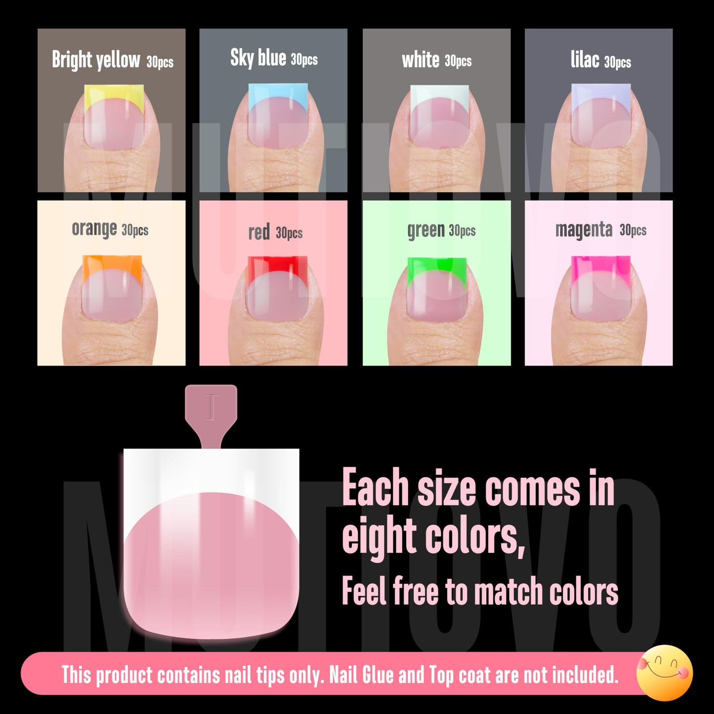 MUTIOVO 8 MIXED Summer Color French Tip Toe Nail Tips, Sharp Square Soft Gel False Toenail Extension,Full Cover Acrylic, no Glue