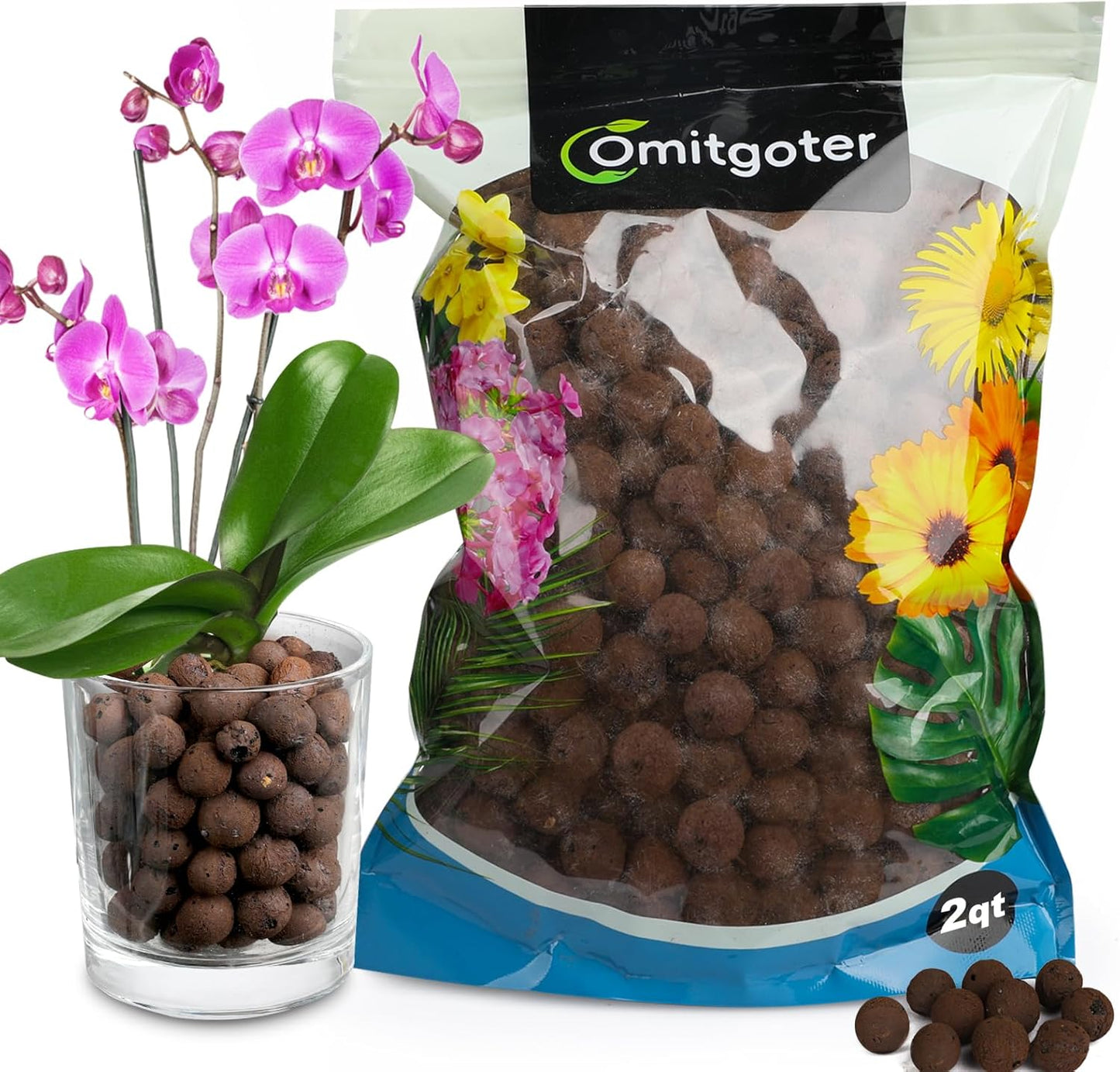 Expanded Clay Pebbles for Plants 2qt, Natural Organic Expanded Grow Media for Hydroponics, Drainage, Decoration, Aquaponics and Other Gardening Essentials
