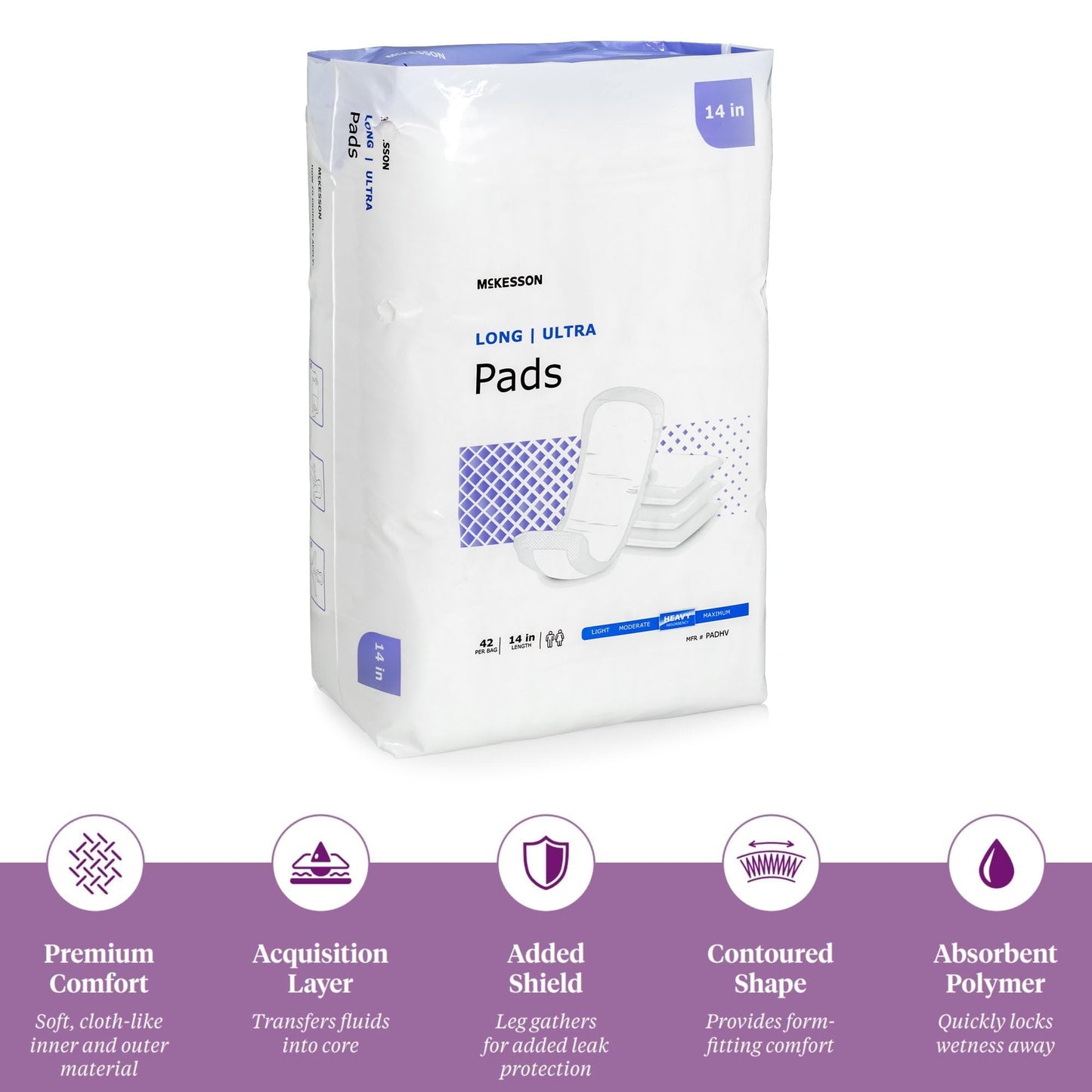 McKesson Ultra Pads for Women, Incontinence, Heavy Absorbency, 14 in, 42 Count, 1 Pack