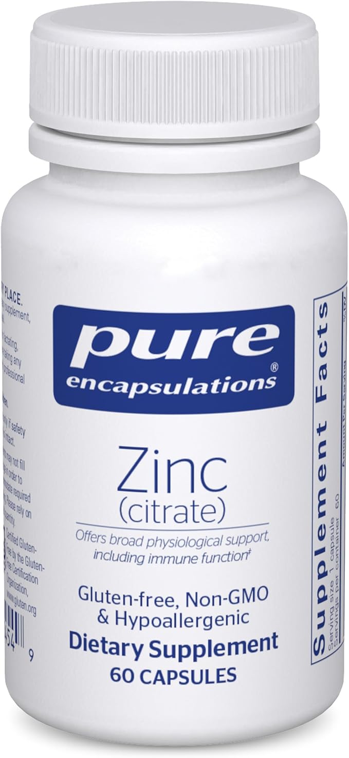 Pure Encapsulations Zinc (Citrate) - for Immune System, Tissue Development & Metabolism* - Mineral Supplement with Enzymes - Highly Absorbable Zinc - Vegan & Non-GMO - 60 Capsules