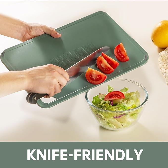 Plastic Cutting Board Set of 3-Cutting Boards for Kitchen BPA Free, Large-Small Chopping Boards Non-Slip for Cooking Camping Dishwasher Safe, Reversible, with Grip Handle, 15"×10"×0.6" Green