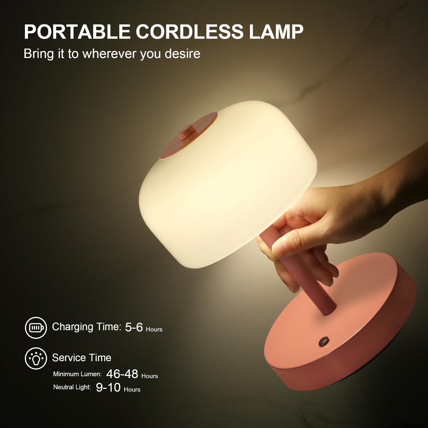 Oneach Cordless Table Lamp, 9in, Rechargeable, Wood Grain, 3-Way Dimming, Model AMZ-T1189