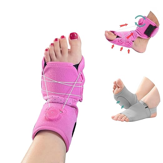 LUCKIEST MAP Night Foot Stretching Strap&Daily Arch Support Insoles Set For Plantar Fasciitis Foot Drop Pink