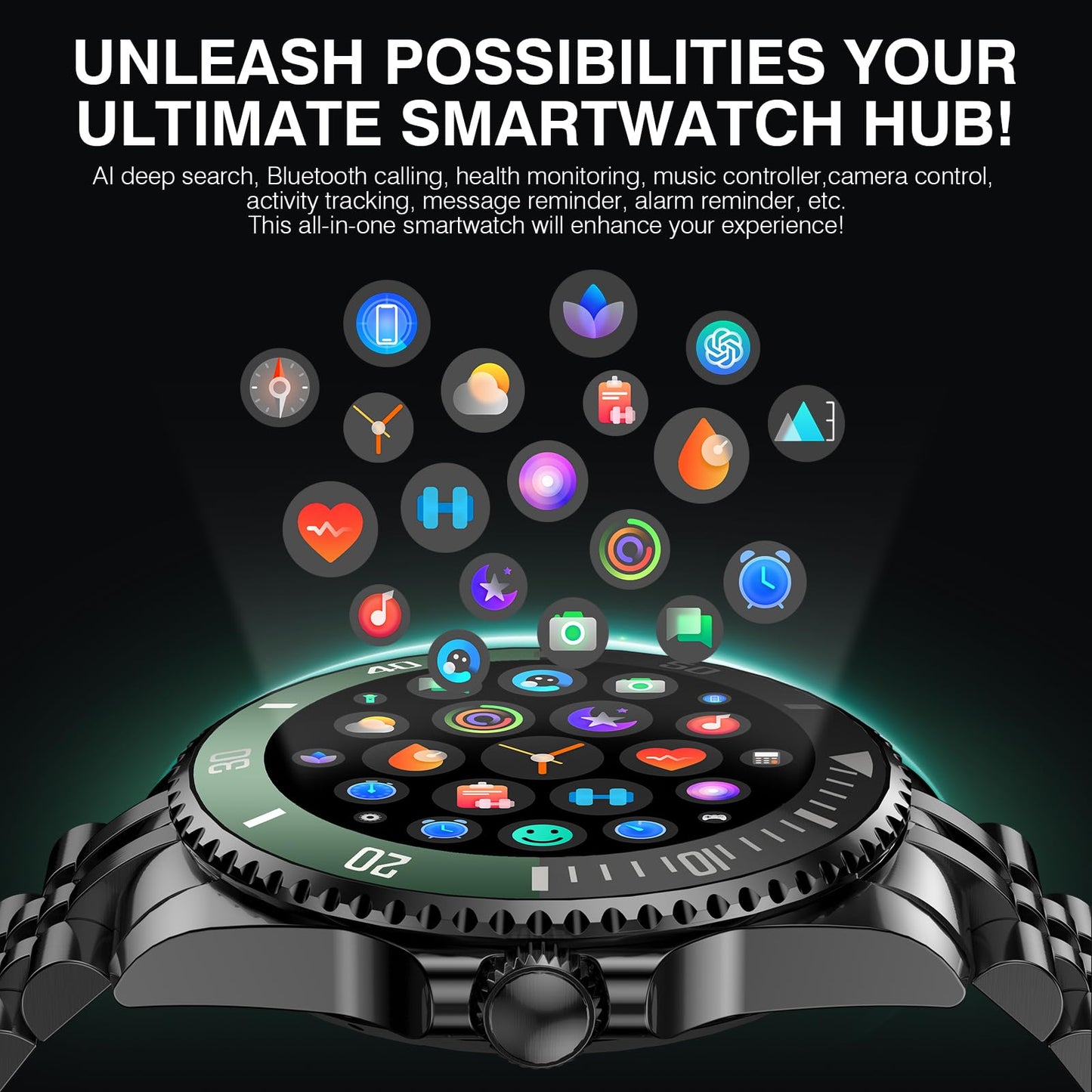 2025 DA GPT Smart Watch with Bluetooth Call,1.19-inch AMOLED Display, 24/7 Heart Rate, Blood Oxygen, Blood Pressure, Sleep Monitor, 107 Sports Fitness Tracker, Compatible Android and iOS Black Green