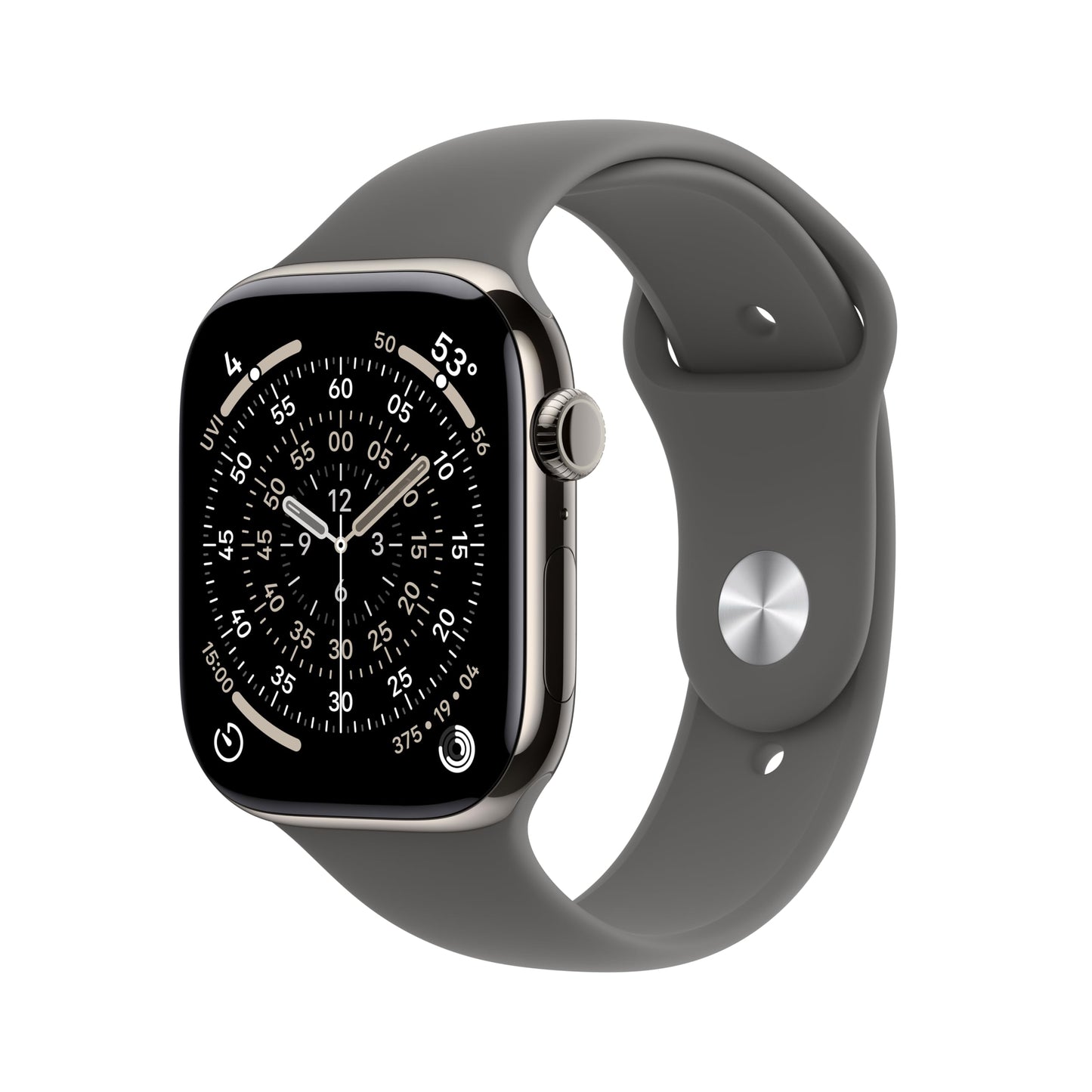 Apple Watch Series 11 [GPS + Cellular 46mm] Smartwatch with Natural Titanium Case with Stone Gray Sport Band - M/L. Sleep Score,