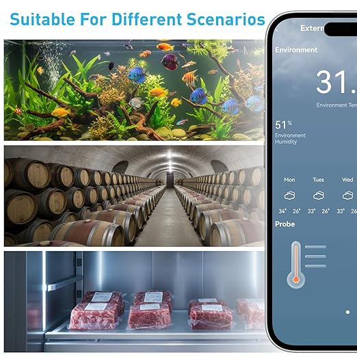Daytech Freezer Thermometer with Room Thermometer and Freezer Alarm 2in1 WiFi Temperature Sensor with App and Email Alerts for Fridge Fish Tank Pet Cage Wine Cellar Greenhouse 2 Pack (No Hub Required)