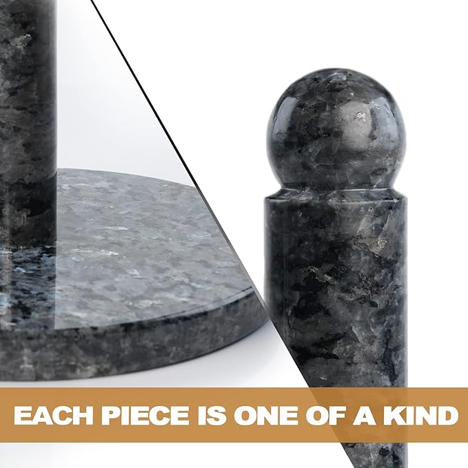 Koville Norwegian Natural Granite Paper Towel Holder Countertop, Genuine Stone Paper Towel Holder Stand for Kitchen Organization/Storage, Fit for Standard or Jumbo-Sized Rolls(Blue Pearl)