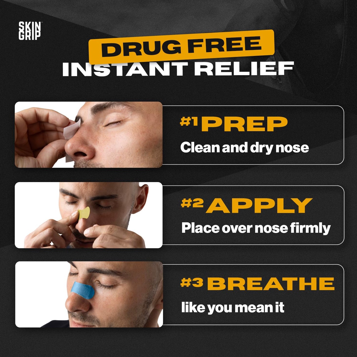 Skin Grip Nasal Strips for Snoring & Breathing–Instant Relief from Nasal Congestion, Drug-Free Snore Strips, All-Day Hold–Sleep Better, Exercise Stronger, Travel Confidently–90-Day Supply, Multi-Color