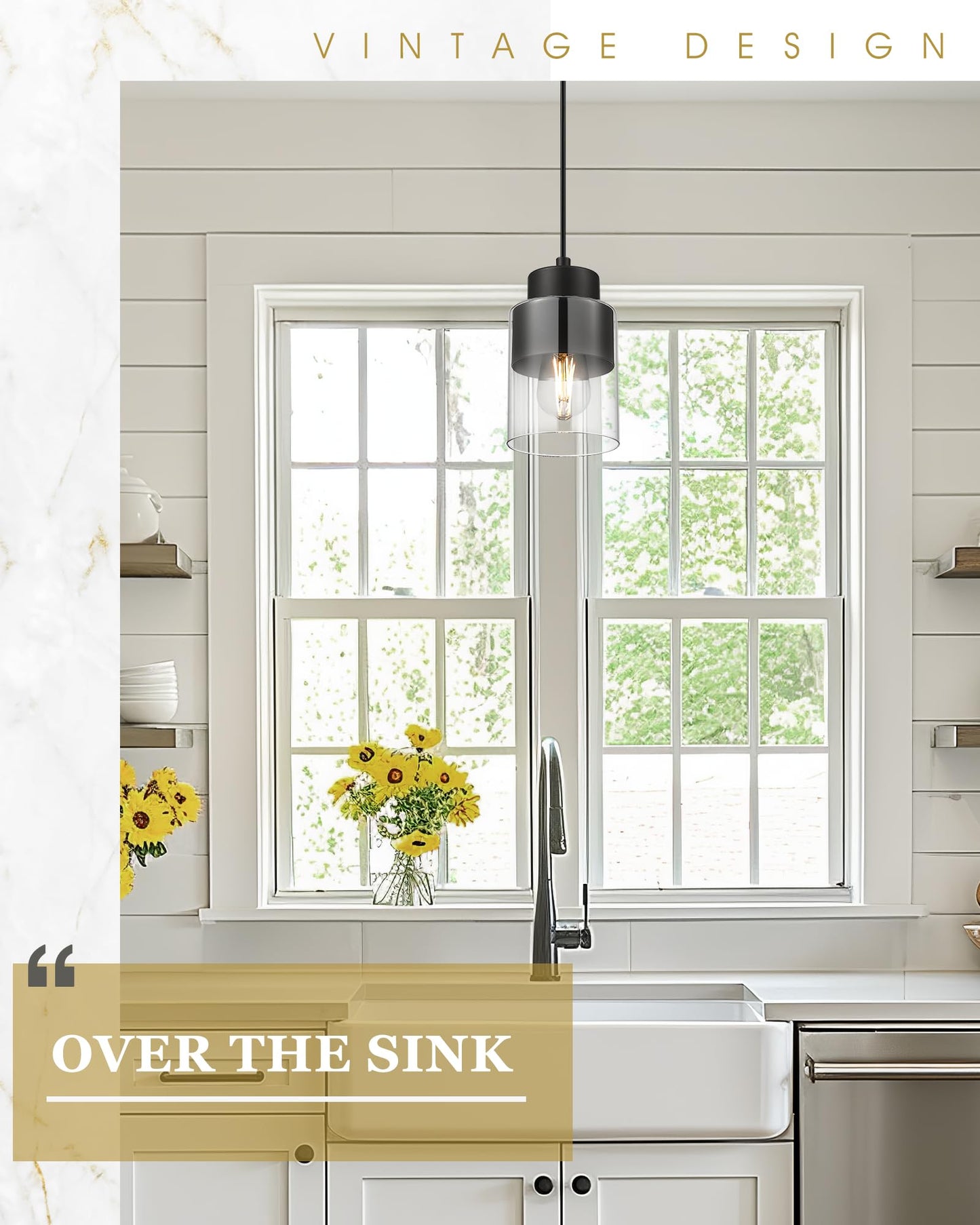Audickic 2-Pack Pendant Lights Kitchen Island  Dual Shade Hanging Lights Fixtures With Metal And Clear Glass  Modern Matte Black Kitchen Pendant Lighting Over Island For Dining Room  Ad-24022-1P2-Bk
