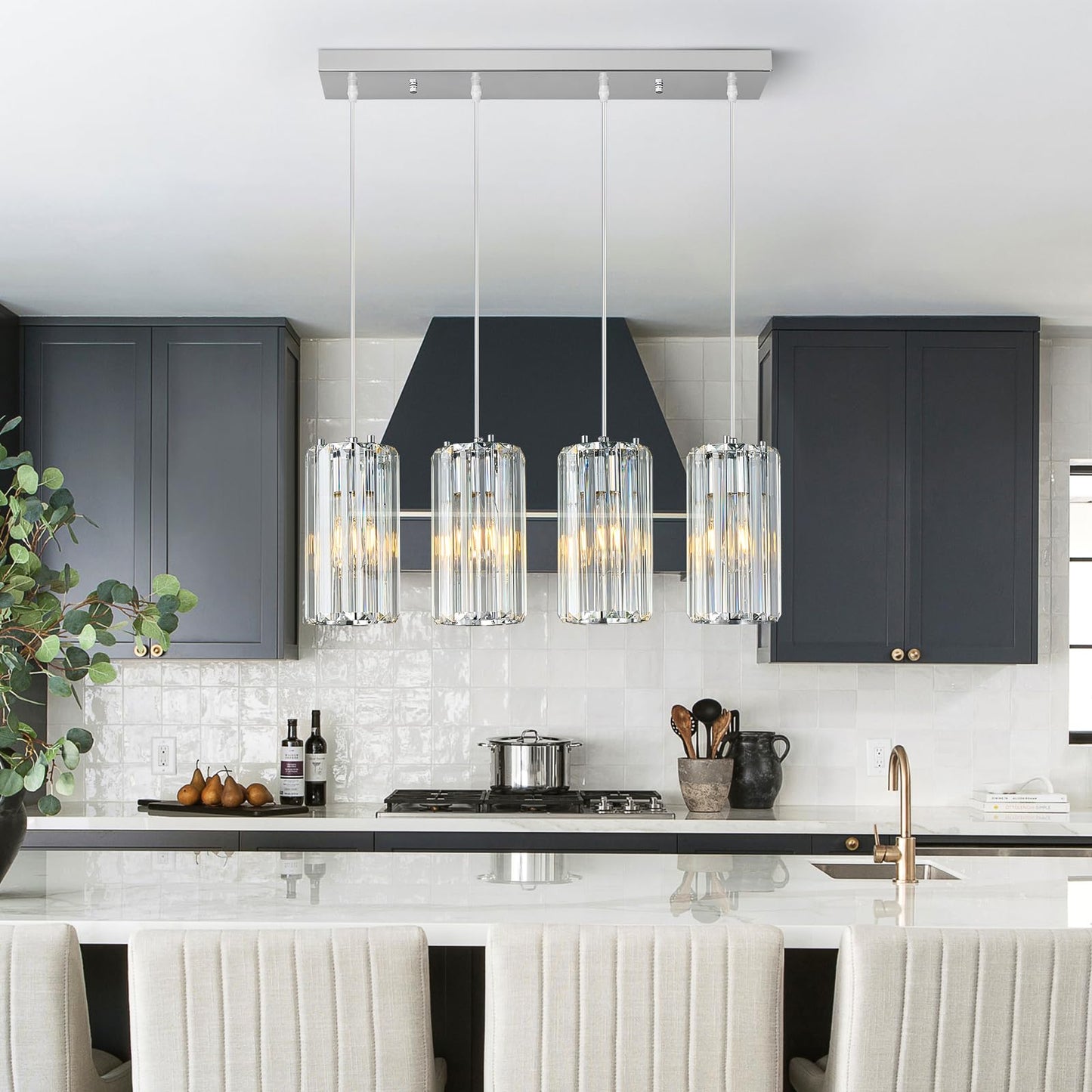 Zhllmq Chrome Pendant Lighting Modern Pendant Light  Mini Crystal Chandeliers Adjustable Pendant Light Fixture For Kitchen Island Dinning Room Corridor Bedroom(Gold 4-Light)