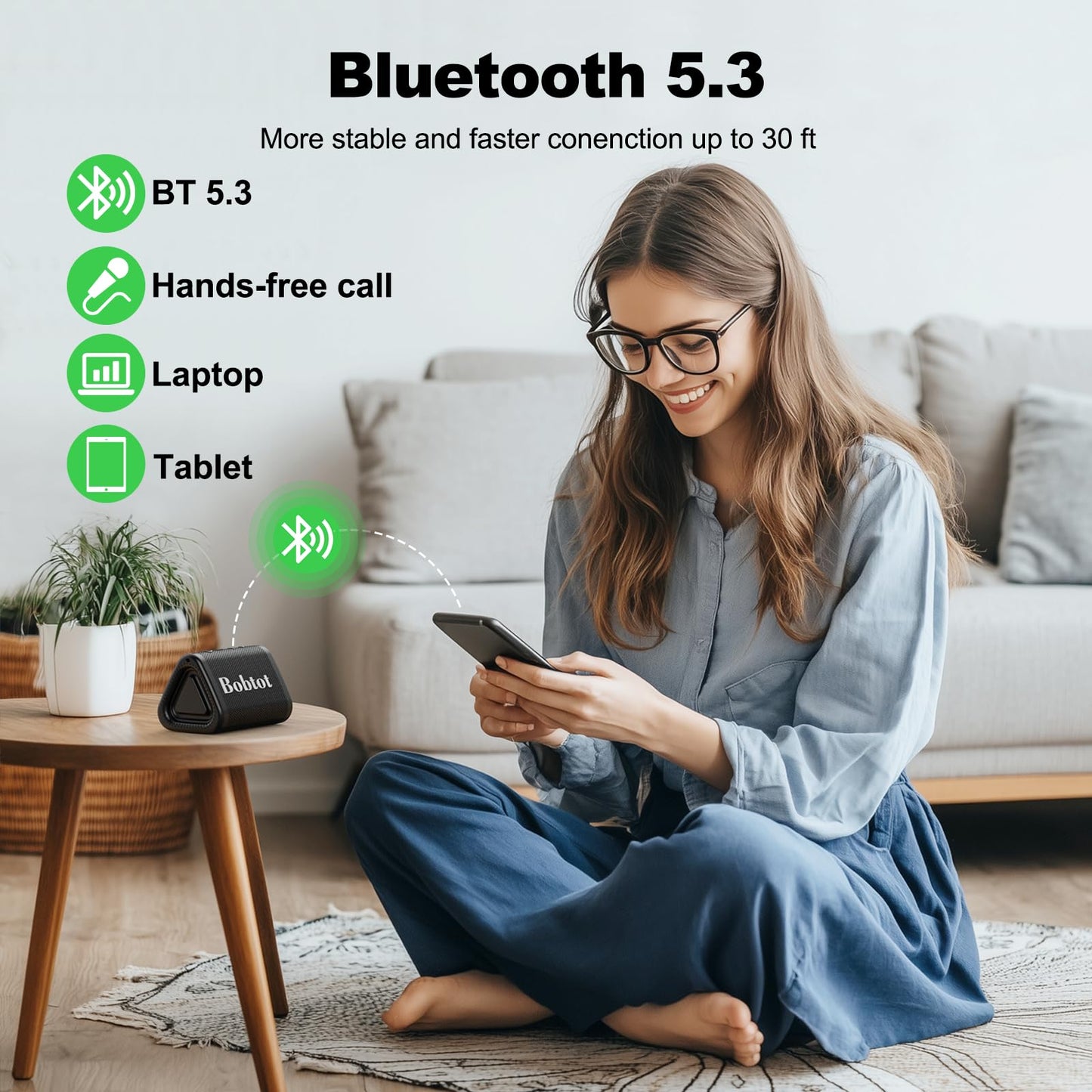 Bobtot Portable Bluetooth Speaker, Ipx7 Mini Speaker, Loud And Stereo Sound With Bass, 15H Playing Time, Tws Pairing For Travel,