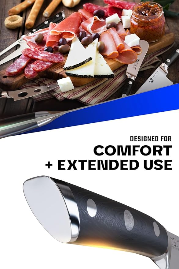 Dalstrong Charcuterie & Cheese Knife Set-4pc-Gladiator Series Elite-Mini Cleaver, Serrated,Round-Tip,Forked Cheese Knives Set-G10 Handle-Soft & Hard Cheese-Sheath-NSF Certified