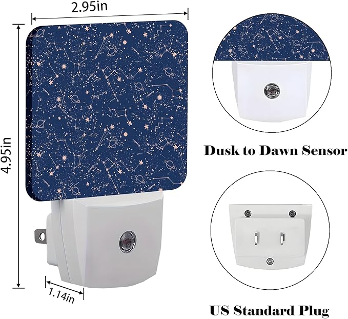 Star Map Night Light,Plug Into Wall for Boys Girls Bedroom Decorative Square Night Light Lamp 0.5w Sleep Friendly