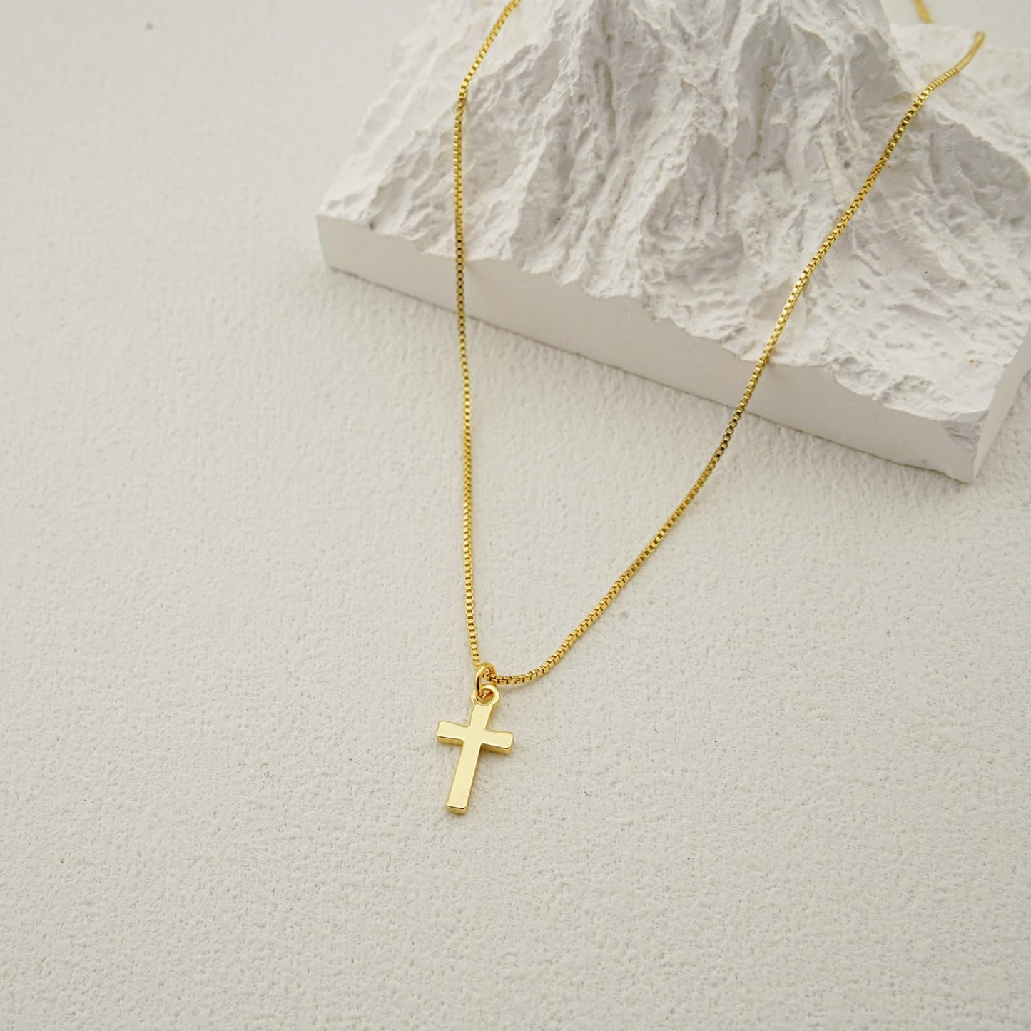 Bheop Cross Necklace for Women Trendy 14K Real Gold Plated Dainty Small Cross Pendant Choker Necklaces Simple Cute Charm Faith R