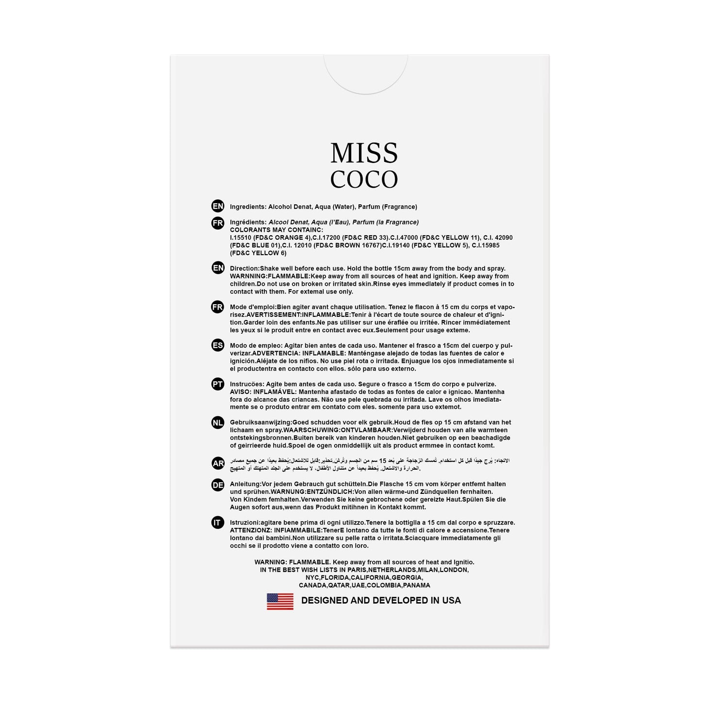 Hybrid & Company Miss Coco Fragrance for Women Eau De Parfum Natural Spray Sensual Scent, 3.4 Fl Oz