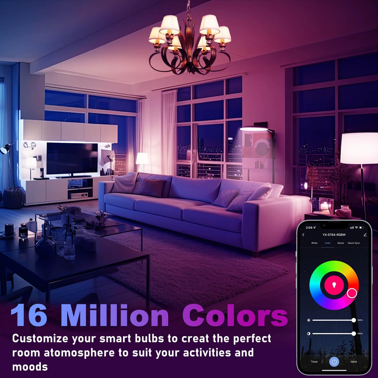 5W=40W, A15 Smart Bulb, Compatible with Alexa, Google Home, E26, Color Changing, Dimmable LED WiFi Light Bulbs, No Hub Required, 2.4GHZ WiFi Only, 400lm, 1 Pack