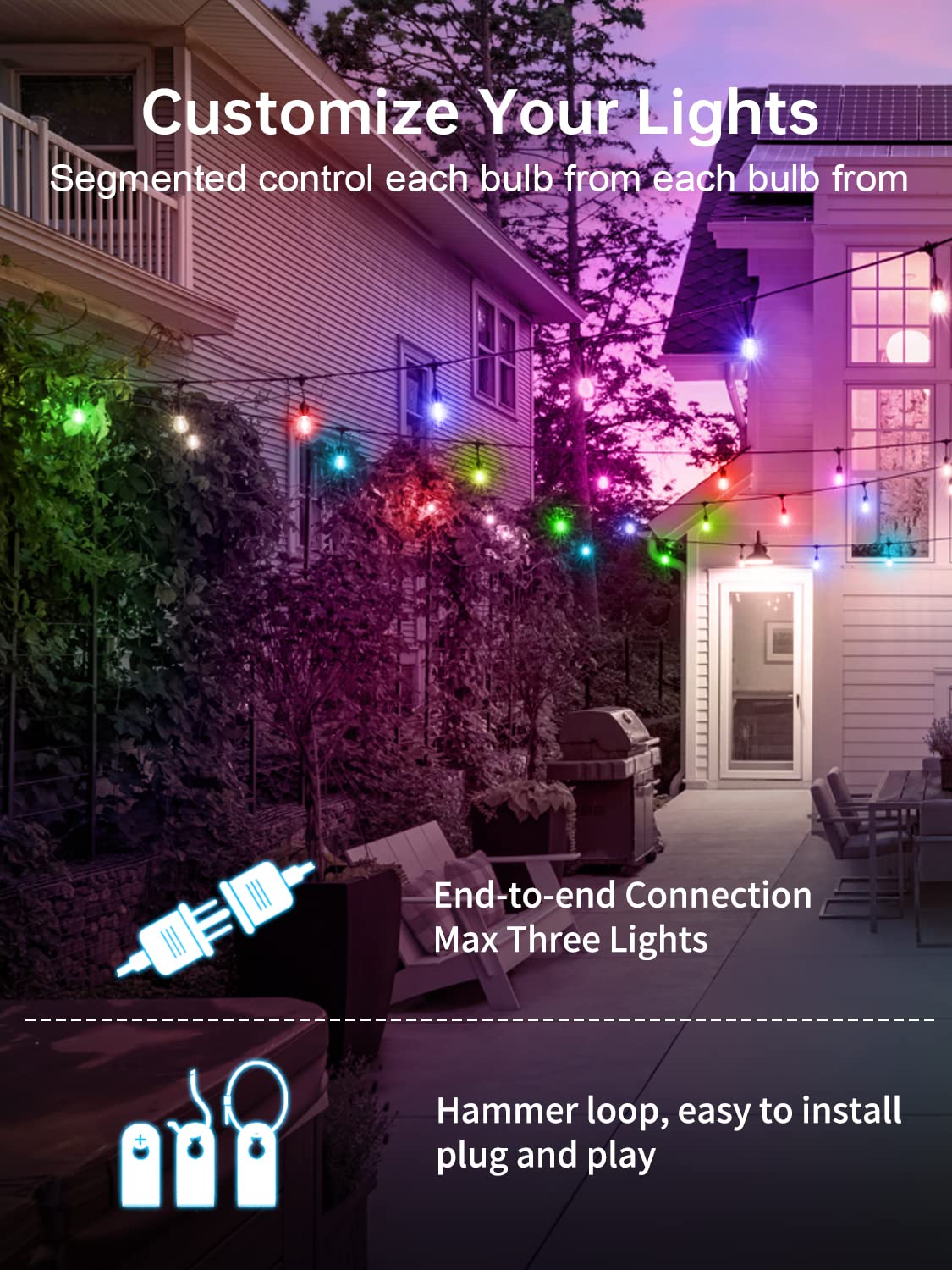 LSOOBZ LED Outdoor String Lights - 96FT, Multicolor, Shatterproof, Waterproof, Remote Control, Dimmable, RGB