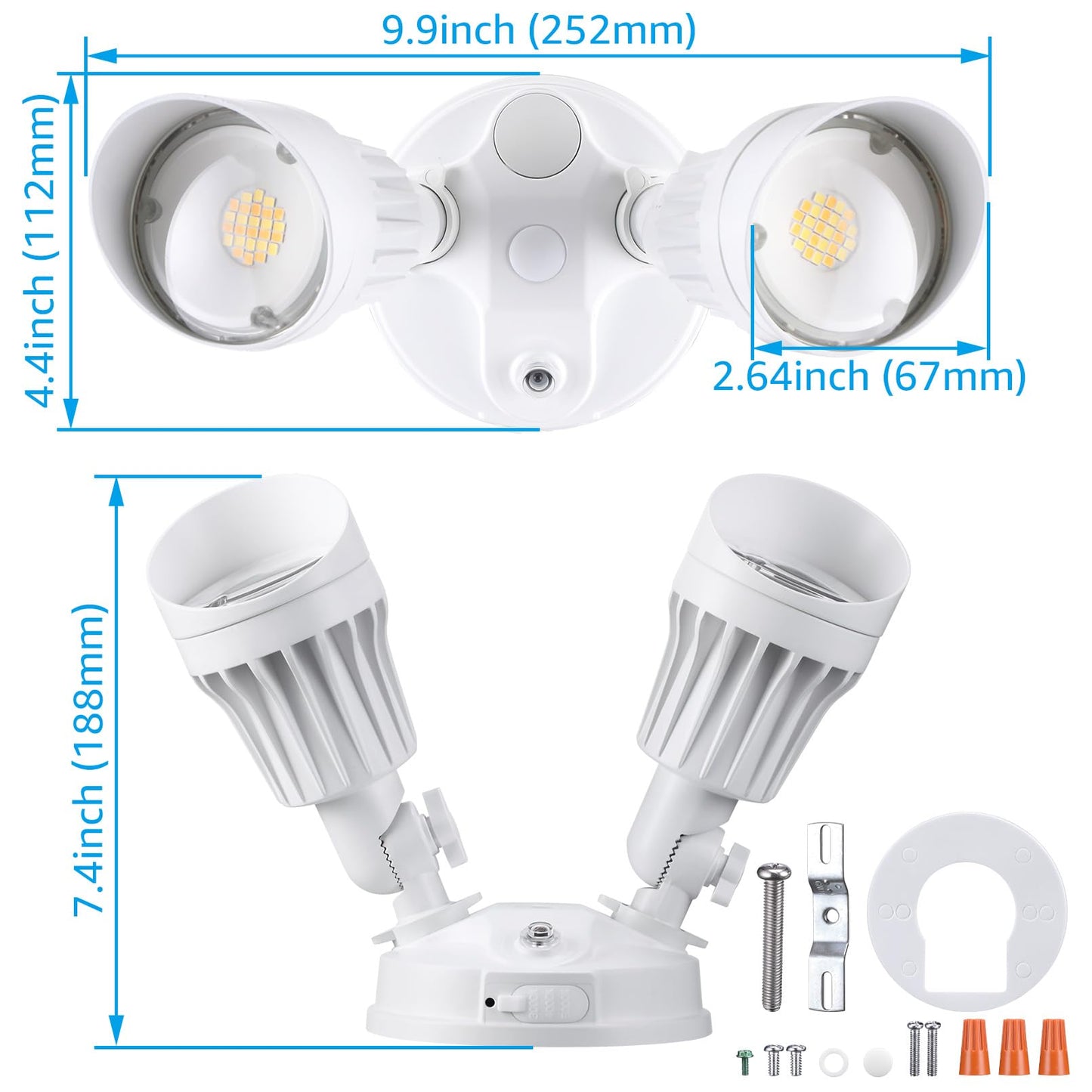 Leonlite Dual-Head Led Security Light, 3Cct Dusk To Dawn, 25W (200W Equivalent), Aluminum, White, Model 13200