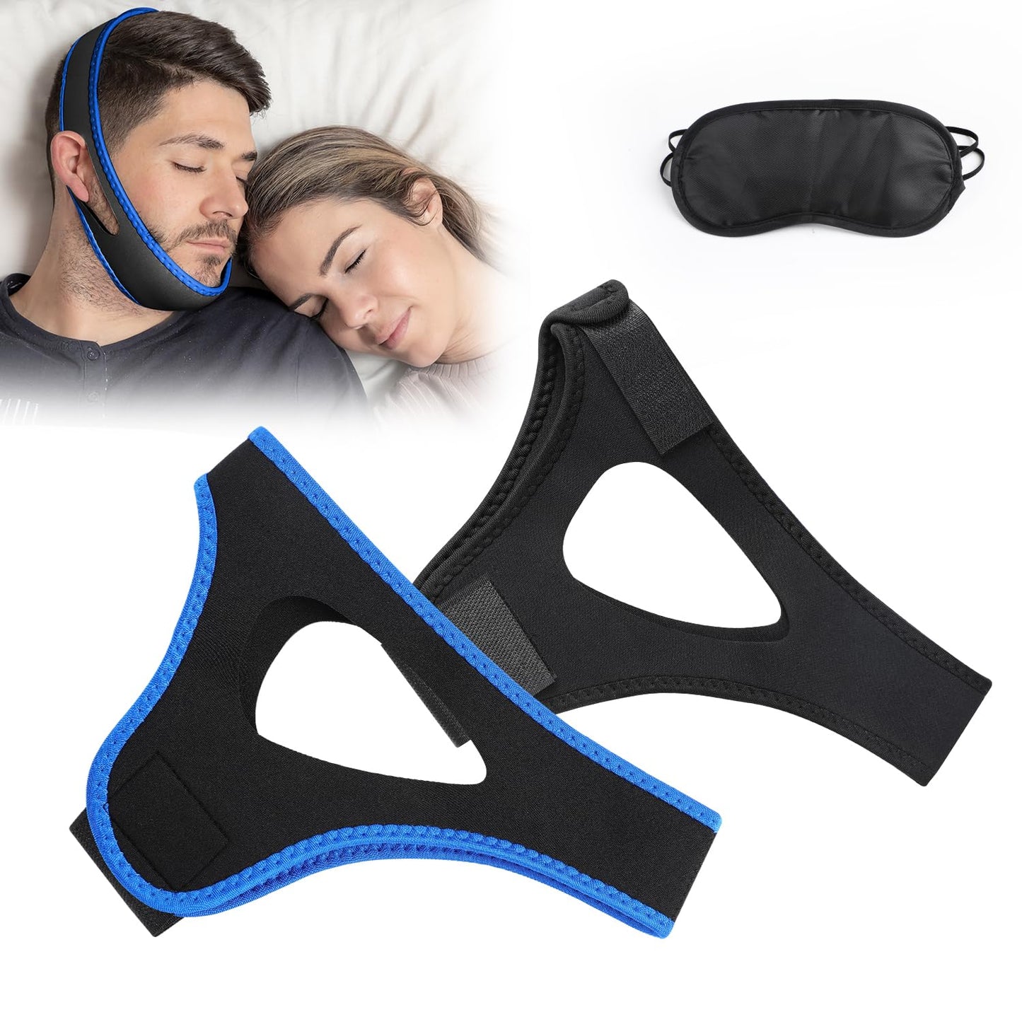2PCS Veralabs Airflow Jaw Strap, Anti Snoring Devices, Anti Snoring Chin Strap, Adjustable Breathable Chin Strap for Men Women Sleeping, Simple and Effective Stop Snoring Solution with Blindfold